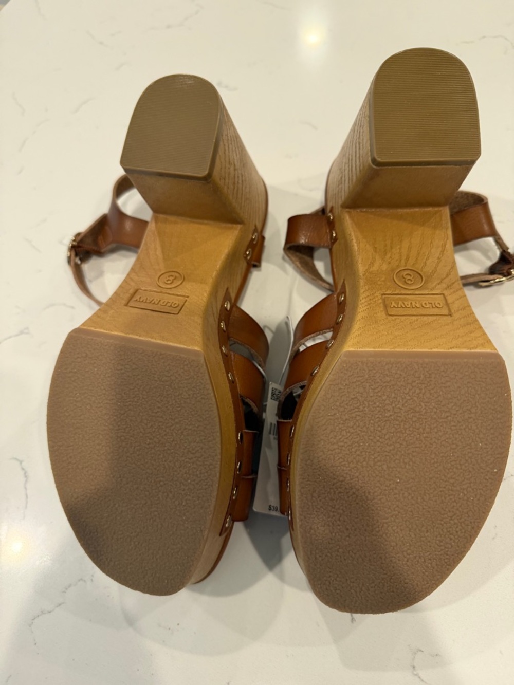 Old Navy Brown Leather Platform Clog Sandals with Stud Accents - Picture 6 of 6